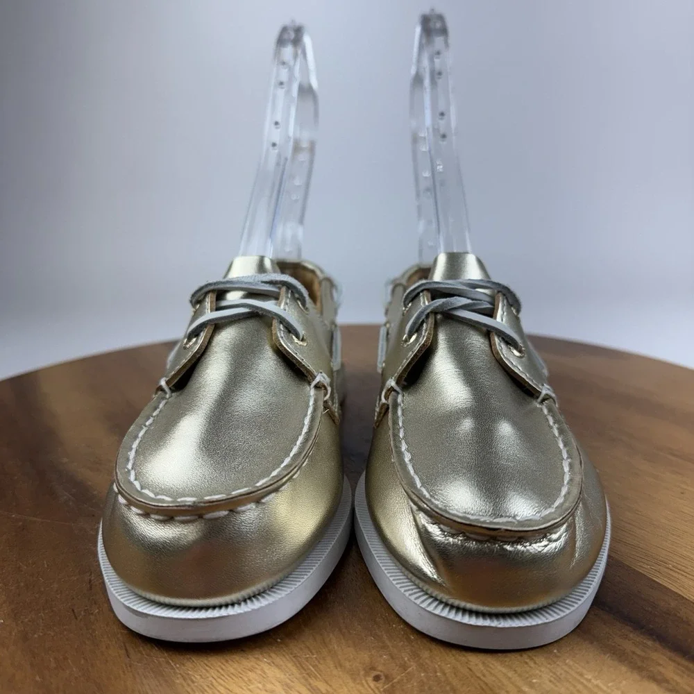 New Big Kids Sperry Top-Sider Authentic Original Gold Metallic Boat Shoes Size 2